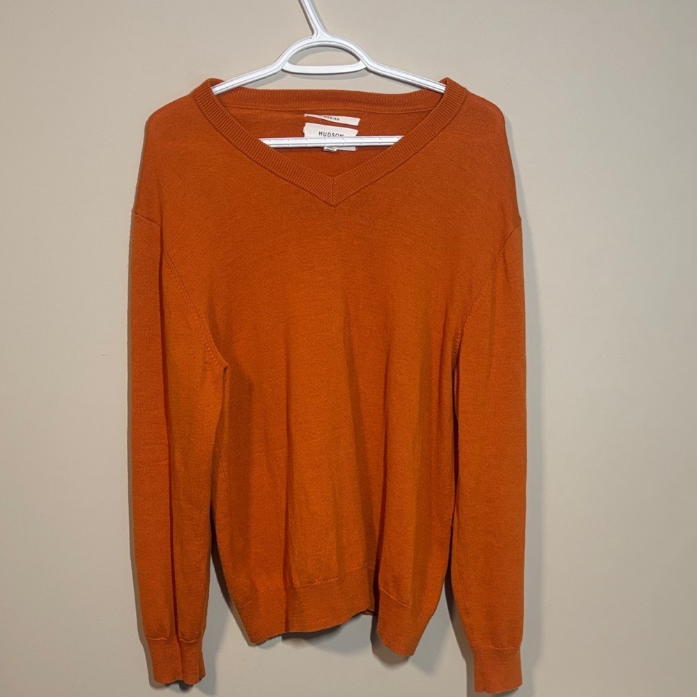 Hudson Jeans V-Neck Orange Sweater 100% merino Wool